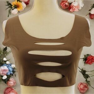 NEW‎ Forplay Brown Cutout Rave Festival Special Occasion Bra Crop Top Size XL